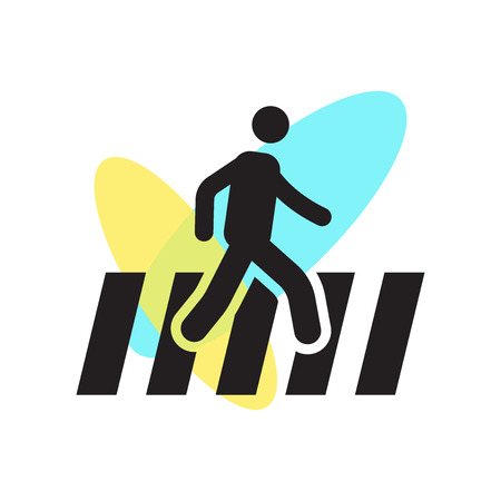 Person crossing street on crosswalk icon vector isolated on white background for your web and mobile app design, Person crossing street on crosswalk logo conceptのイラスト素材