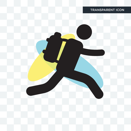 Backpacker running vector icon isolated on transparent background, Backpacker running logo conceptのイラスト素材