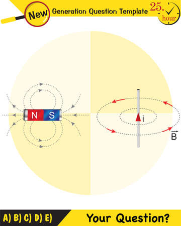 Magnetic field, Electromagnetic field and magnetic force, Polar magnet schemes, Educational magnetism physics vector, Magnetic field world, next generation question templateのイラスト素材