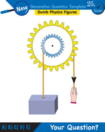 Physics - Simple machines, pulleys, gears, next generation question template, dumb physics figures, exam question, epsのイラスト素材