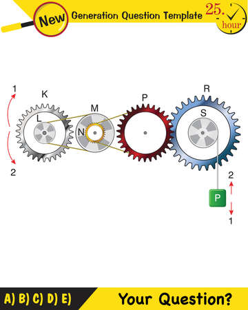 Physics - Simple machines, pulleys, gears, next generation question template, dumb physics figures, exam question, epsのイラスト素材