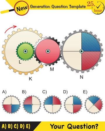 Physics - Simple machines, pulleys, gears, next generation question template, dumb physics figures, exam question, epsのイラスト素材