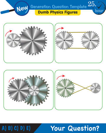 Physics - Simple machines, pulleys, gears, next generation question template, dumb physics figures, exam question, epsのイラスト素材