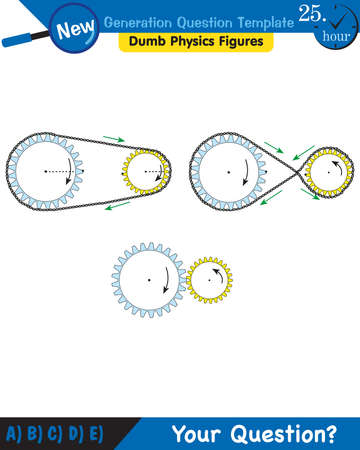 Physics - Simple machines, pulleys, gears, next generation question template, dumb physics figures, exam question, epsのイラスト素材