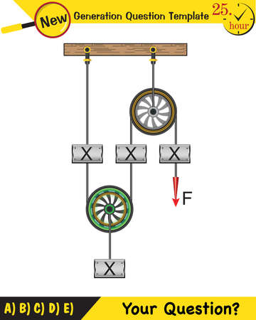 Physics, Science experiments on force and motion with pulley, Simple Machines, Springs, Pulleys, Gears, next generation question template, dumb physics figures, exam question, epsのイラスト素材