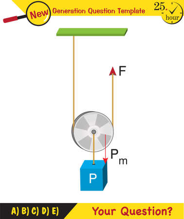 Physics, Science experiments on force and motion with pulley, Simple Machines, Springs, Pulleys, Gears, next generation question template, dumb physics figures, exam question, epsのイラスト素材