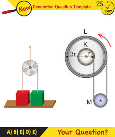 Physics, Science experiments on force and motion with pulley, Simple Machines, Springs, Pulleys, Gears, next generation question template, dumb physics figures, exam question, epsのイラスト素材