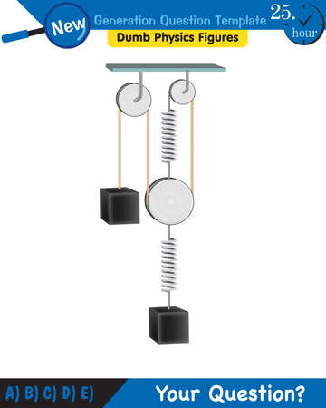 Physics, Science experiments on force and motion with pulley, Simple Machines, Springs, Pulleys, Gears, next generation question template, dumb physics figures, exam question, epsのイラスト素材