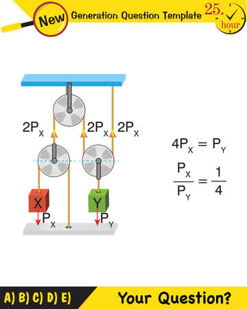 Physics, Science experiments on force and motion with pulley, Simple Machines, Springs, Pulleys, Gears, next generation question template, dumb physics figures, exam question, epsのイラスト素材