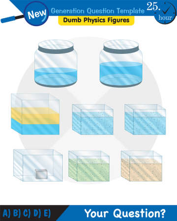 Physics, pressure and lifting force, pressure of stagnant waters, archimedes principle, pressure of liquids, containers filled with water, next generation question templateのイラスト素材