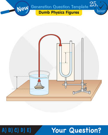 Physics, pressure and lifting force, pressure of stagnant waters, archimedes principle, pressure of liquids, containers filled with water, next generation question templateのイラスト素材
