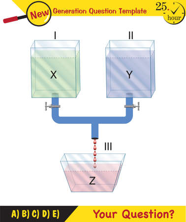 Physics, pressure and lifting force, pressure of stagnant waters, archimedes principle, pressure of liquids, containers filled with water, next generation question templateのイラスト素材