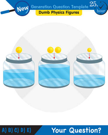 Physics, pressure and lifting force, pressure of stagnant waters, archimedes principle, pressure of liquids, containers filled with water, next generation question templateのイラスト素材