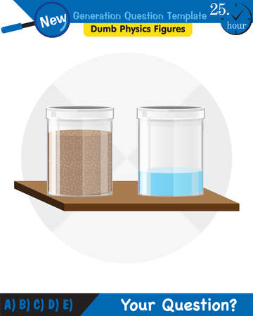 Physics, pressure and lifting force, pressure of stagnant waters, archimedes principle, pressure of liquids, containers filled with water, next generation question templateのイラスト素材