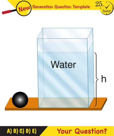 Physics, pressure and lifting force, pressure of stagnant waters, archimedes principle, pressure of liquids, containers filled with water, next generation question templateのイラスト素材