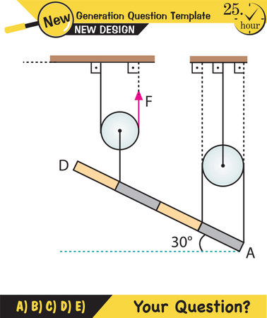 Physics, simple machines, inclined plane, spinning wheel, pulleys, next generation question template, dumb physics figures, exam question, epsのイラスト素材