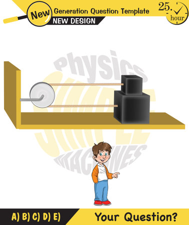 Physics, Science experiments on force and motion with pulley, Pulley examples, Pulleys with different wheels, Single and double reels, next generation question templateのイラスト素材