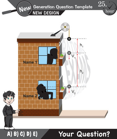 Physics, simple machines, inclined plane, spinning wheel, pulleys, next generation question templateのイラスト素材