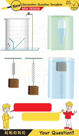 Physics, pressure and lifting force, archimedes principle, pressure of liquids and gases, Pascal's law, pressure of solids, Next generation problemsのイラスト素材