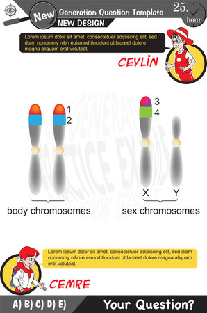 University and high school exam question form, Mathematics, physics, geometry, biology, eps, Next generation problems, two sisters, speech bubble, template, experimentのイラスト素材