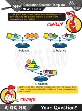 University and high school exam question form, Mathematics, physics, geometry, biology, eps, Next generation problems, two sisters, speech bubble, template, experimentのイラスト素材