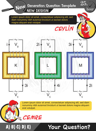 University and high school exam question form, Mathematics, physics, geometry, biology, eps, Next generation problems, two sisters, speech bubble, template, experimentのイラスト素材