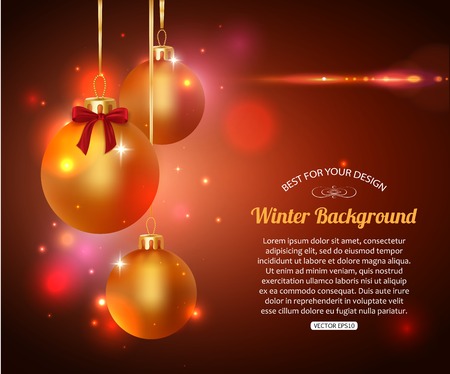 Shining Christmas background with golden balls and place for text.  Vector illustration.のイラスト素材
