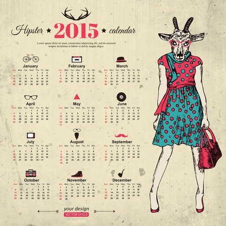 Calendar template hipster design. Year of the goat. のイラスト素材