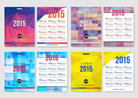 Set of calendar template brochure geometric design. Modern back and front flyer backgrounds. のイラスト素材