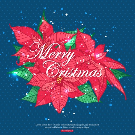 Happy New Year 2015 celebration concept with hand drawn poinsettia and place for text. Abstract shining background. のイラスト素材