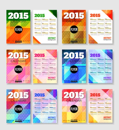 Set of 2015 calendar template brochure geometric design. Modern back and front flyer backgrounds. Vector illustration.のイラスト素材
