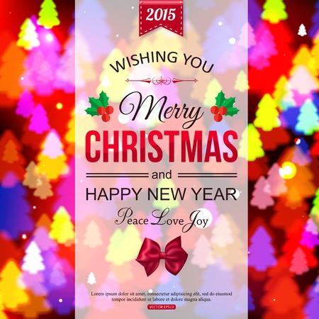 Christmas shining typographical background with xmas tree lights. Shining Christmas background. Vector illustration.のイラスト素材