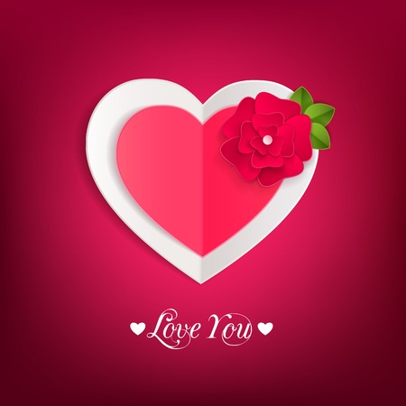 Valentines day typographical background with paper hearts and flower .This vector illustration can be used as greeting card or wedding invitation for your design.のイラスト素材