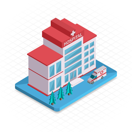 Hospital building. Isometric 3d pixel design icon. Vector illustration for web banners and website infographics.のイラスト素材