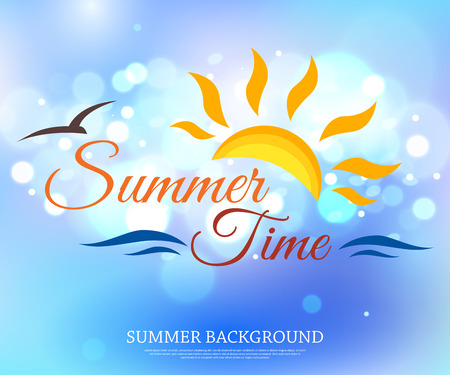 Shining summer time typographical background with blurred bokeh lights and place for text. Vector illustration.のイラスト素材