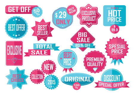 Set of Sale and Best Choice Badges and Labels. Pink and yellow. Vector illustration.のイラスト素材