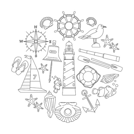 Marine outline icons set. Vector illustration.のイラスト素材