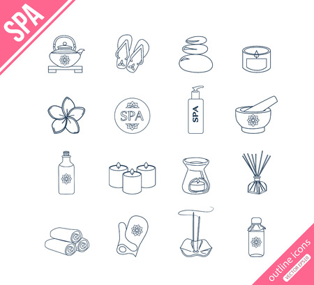 Spa and healthcare outline icons set. Vector illustration.のイラスト素材