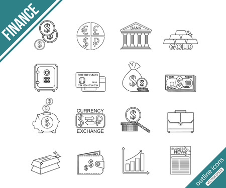 Finance and investing outline icons set. Vector illustration.のイラスト素材