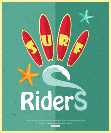 Retro surfing typographical poster with place for text for your design. Vector illustration.のイラスト素材