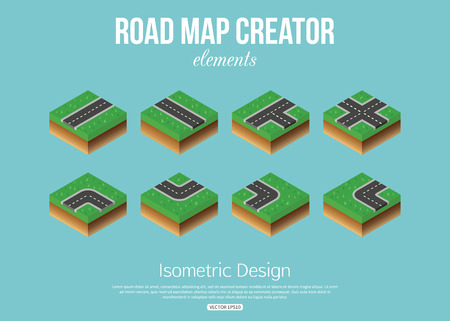 Isometric road creator elements for city building. Vector illustration.のイラスト素材