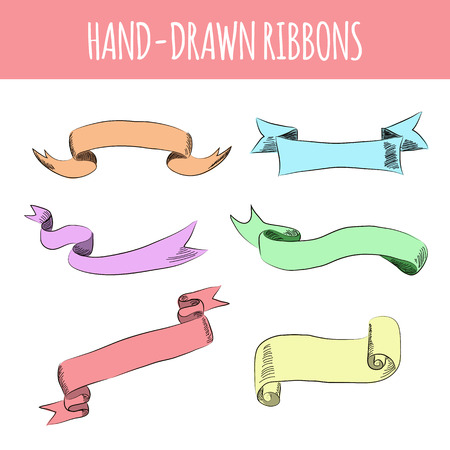 Hand drawn colorful ribbons. Vector illustration.のイラスト素材