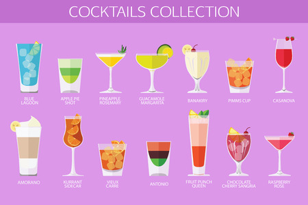 Set of alcohol cocktails icons. Flat style design. Vector illustration.のイラスト素材