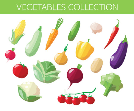 Set of vegetables icons. Flat style design. Vector illustration.のイラスト素材