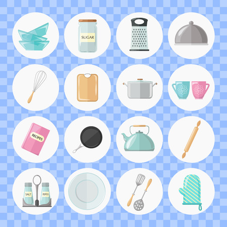 Set of utensils and cooking icons. Flat style design. Vector illustration.のイラスト素材