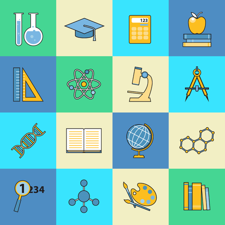 Set of education and learning line icons. Flat style design. School and college items, educational equipment for infographics and logo design. Vector illustration.のイラスト素材