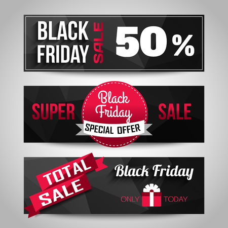 Black Friday Sale black background. Super Sale, Special offer, discount horizontal banners. Geometric design. Vector illustration.のイラスト素材