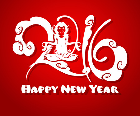 creative text design with monkey on red background. The year of monkey.のイラスト素材