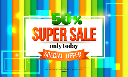 Super Sale shining banner on colorful background. Super Sale and special offer. Vector illustration.のイラスト素材