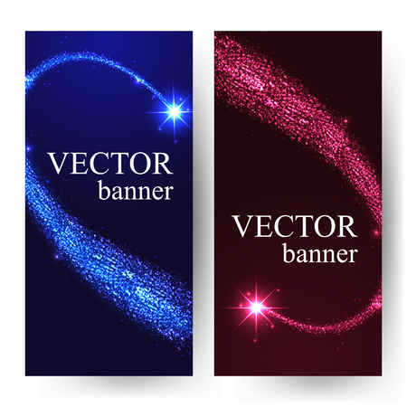 Vertical banners with shining falling stars in the night sky. Vector illustration with place for text.のイラスト素材